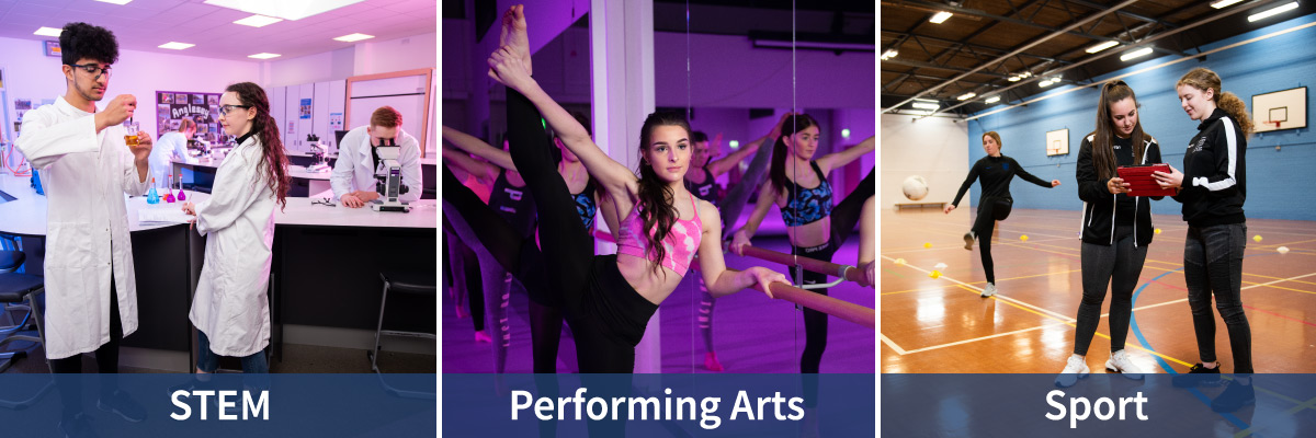 Centre of Excellence at Cronton Sixth Form College are STEM, Performing Arts and Sport